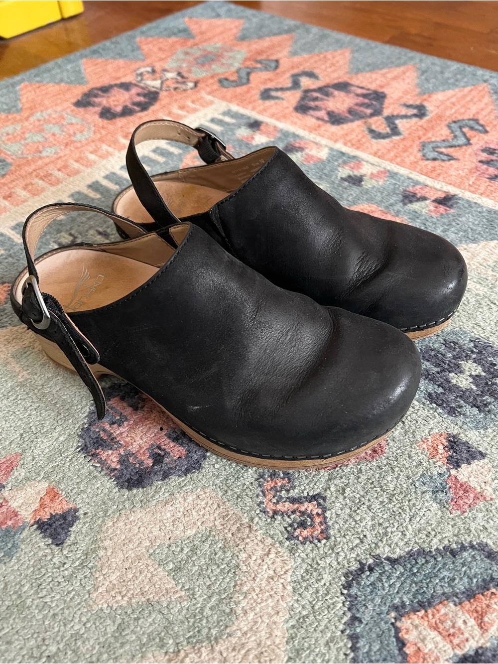Dansko Black Leather Slingback Clogs